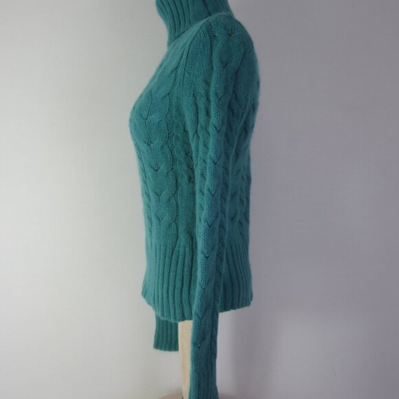 Vtg Banana Republic Women Small Turquoise Blue LS Cable Knit Angora Wool Sweater - Picture 9 of 12